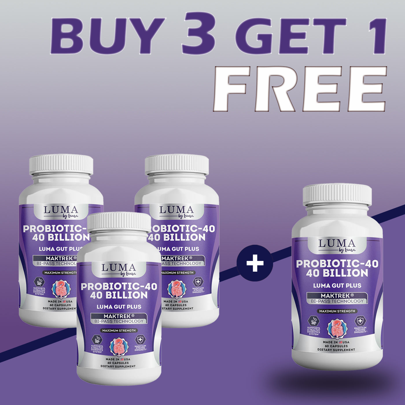 Luma Gut Plus - Adult Probiotics 40 Billion CFU for Stomach Acid