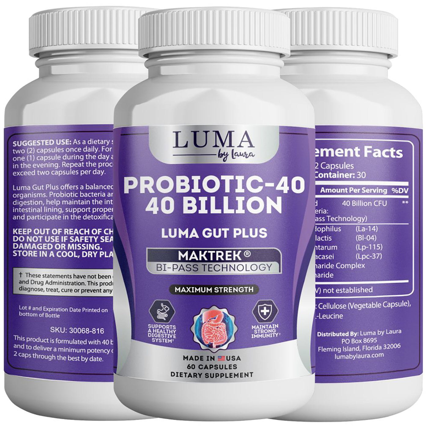 Luma Gut Plus - Adult Probiotics 40 Billion CFU for Stomach Acid